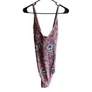 Kona Sol One Piece Swimsuit Women Size Large Boho Floral Flower Child V-neck